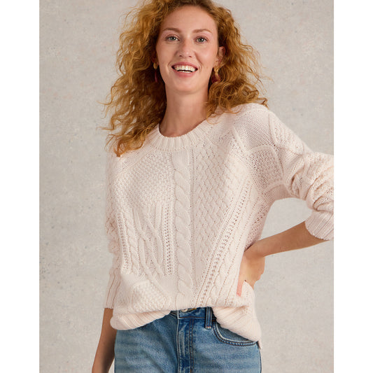 White Stuff Patchwork Cable Jumper