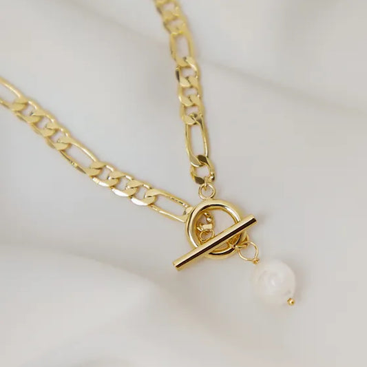 Gold Lunar Pearl T-Bar Necklace