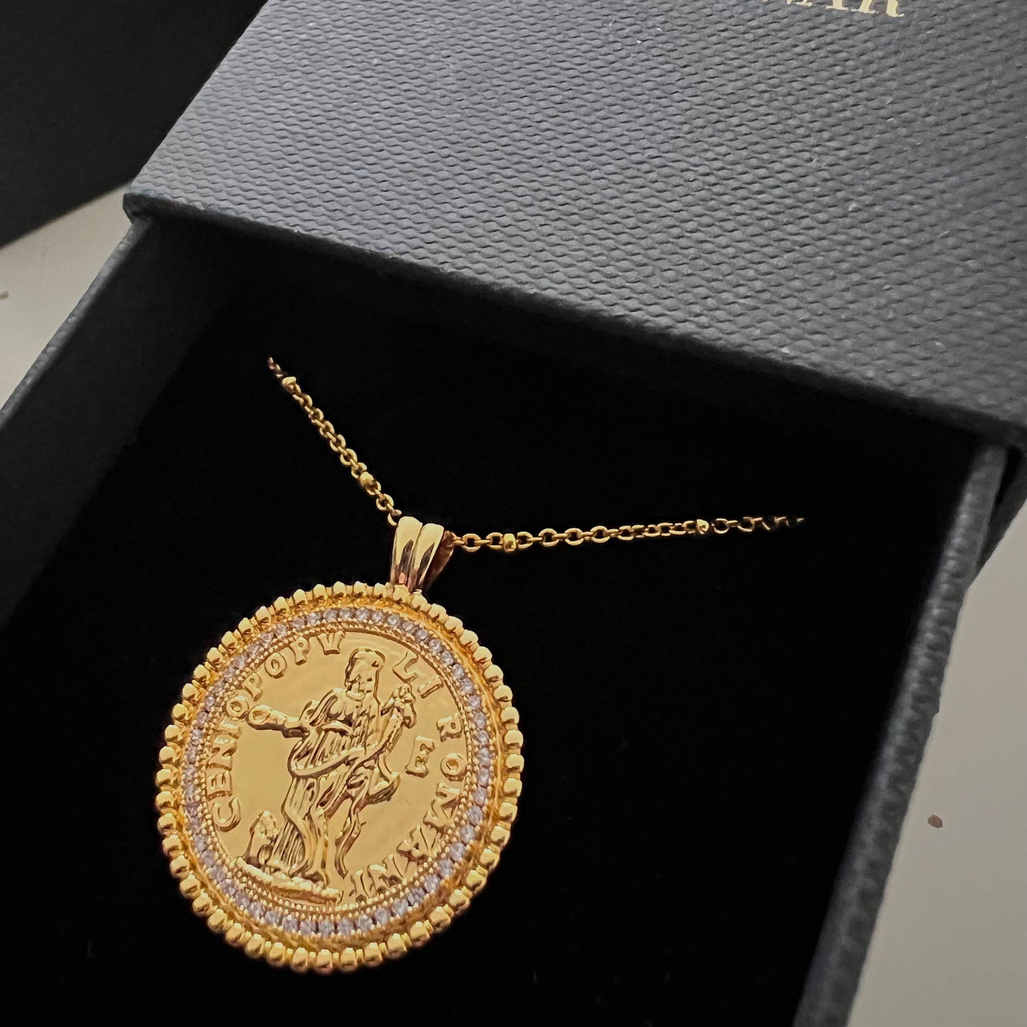 Gold Lunar Cubic Zirconia Coin Necklace